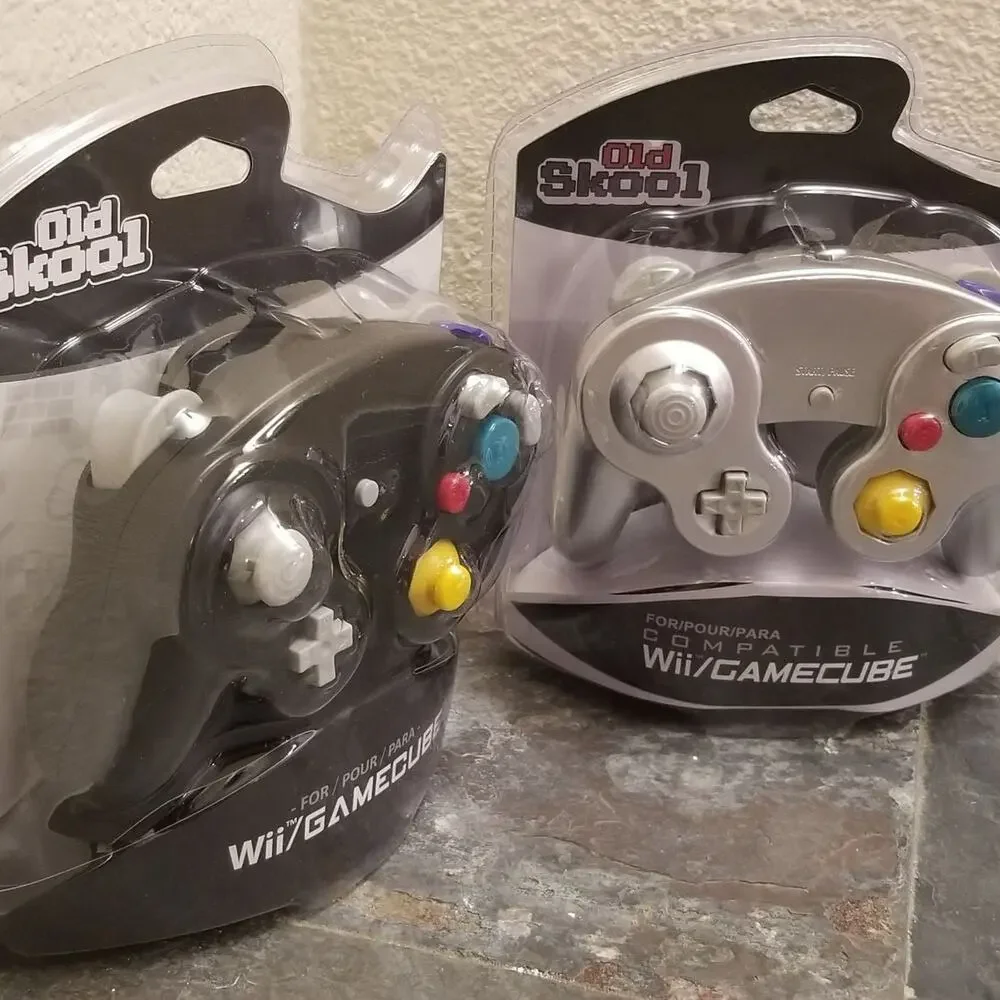 2 Gamecube Controllers - Black & Silver (NEW) - Nintendo - Old Skool